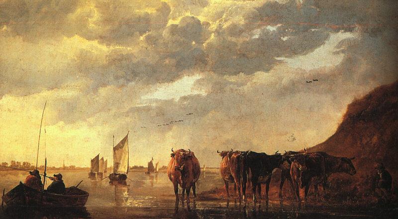 CUYP, Aelbert Herdsman with Cows by a River dfg Germany oil painting art